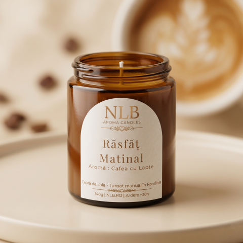 Lumanari Parfumate - Lumânare Parfumată din Ceară de Soia "Răsfăț Matinal" - Cafea cu Lapte, 140g