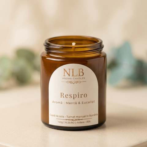 Lumanari Parfumate - Lumânare Parfumată din Ceară de Soia "Respiro" - Mentă & Eucalipt, 140g