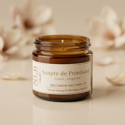 Lumanari Parfumate - Lumânare Parfumată din Ceară de Soia „Șoapte de Primăvară” - Magnolie, 50g