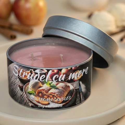 Toate produsele - Lumanare parfumata din ceara de soia, Strudel cu Mere, Handmade, 140g