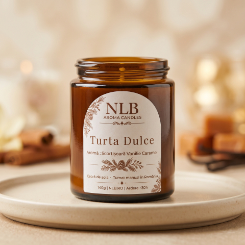 Lumanari Parfumate - Lumânare Parfumată din Ceară de Soia "Turtă Dulce" - Scorțișoară, Vanilie și Caramel, 140g