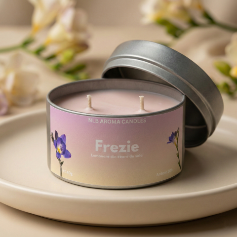 Toate produsele - Lumânare Parfumată Frezie – Handmade din Ceară de Soia, 140g
