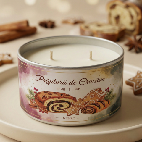 Lumanari Parfumate - Lumânare parfumată handmade din ceară de soia – Prăjitură de Crăciun 140g