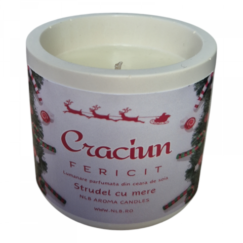 Lumanari Parfumate Handmade - Lumânare parfumată handmade din ceară de soia Ștrudel cu Mere, parfum dulce și reconfortant 130 g