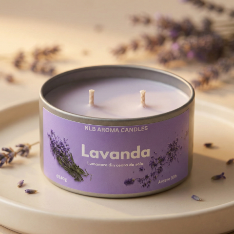 Toate produsele - Lumânare parfumată – Lavandă, Handmade, Ceară de Soia, 140g
