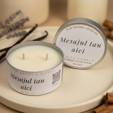 Cadouri pentru Ziua Îndrăgostiților - Lumânare personalizată cu mesaj audio – ceară de soia handmade NLB 140 g