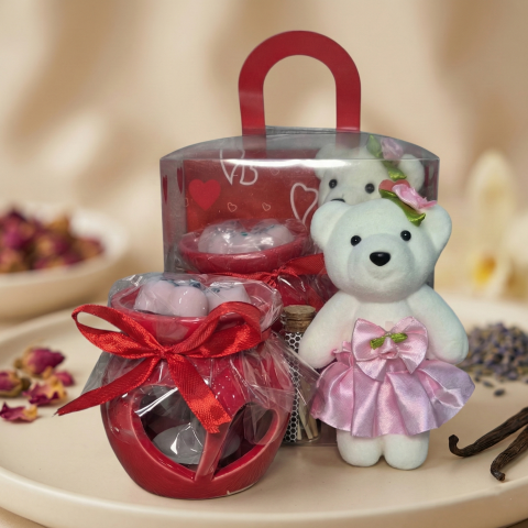 Aromaterapie - Set cadou Aromaterapie - Ceara soia Magnolia Cherry 15g ,ursulet roz