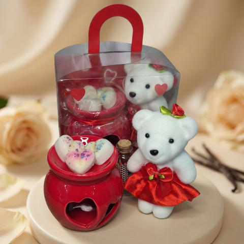 Aromaterapie - Set cadou Aromaterapie - Ceara soia Mango si fructul pasiunii 15g ,ursulet rosu