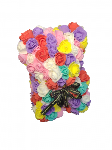Ursulet din flori trandafiri de sapun, Multicolor, 25 cm, Handmade, Cutie transparenta [1]
