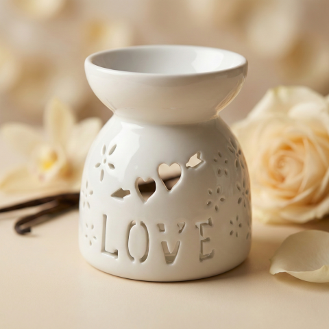 Aromatizoare - Vas Aromaterapie Alb lucios 10 cm LOVE