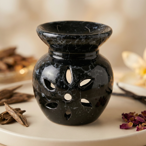 Aromaterapie - Vas Ceramic Aromaterapie Negru Lucios 8 cm