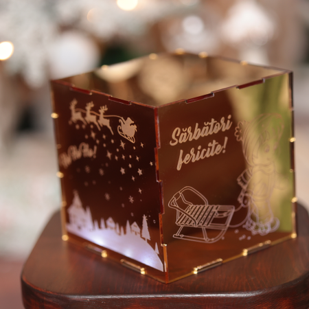 Cub luminos Crăciun – plexiglas oglindă gravat | Decorațiune luminoasă premium | NoDa Store [1]