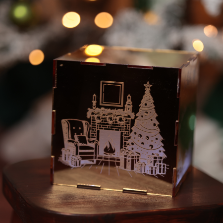 Decorațiuni de Crăciun - Cub luminos Crăciun – plexiglas oglindă gravat | Decorațiune luminoasă premium | NoDa Store