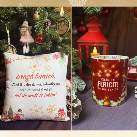 Decorațiuni de Crăciun - Set perna si cana