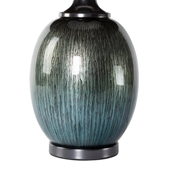 Lampa decorativa cu picior din sticla opalescenta si abajur mat, de culoare negrui, Amira 38X60 cm [2]