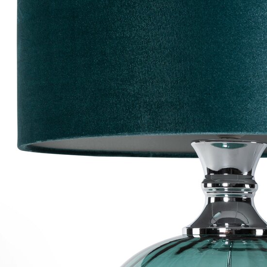 Lampa decorativa cu picior din sticla si abajur din catifea stralucitoare, de culoare turquoise, Sami 35X50 cm [1]