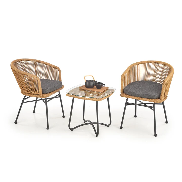 Scaun de gradina, stejar natural/negru, 55X37X74 CM [4]