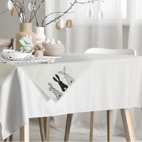 Fata de masa de Paste PRIMAVERA din catifea decorata cu imprimeu  iepurasi [1]