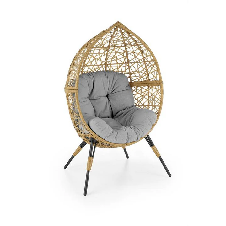 Mobila - Fotoliu de gradina OSKAR, natural/ gri, ratan sintetic, 91x55x150 cm