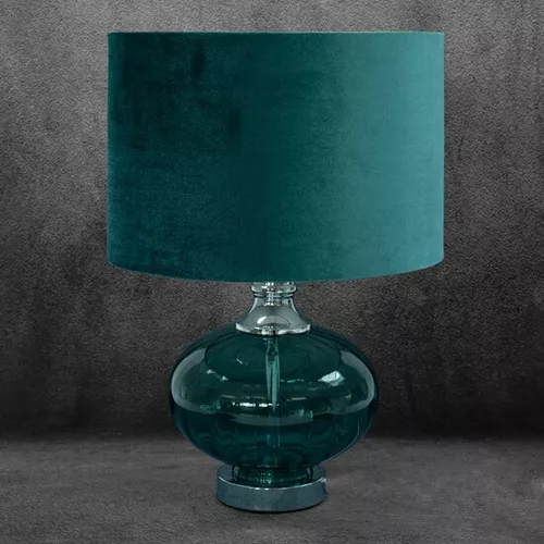 Lampa decorativa cu picior din sticla si abajur din catifea stralucitoare, de culoare turquoise, Sami 35X50 cm [1]