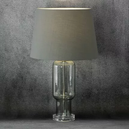 Iluminat - Lampa decorativa cu picior din sticla si abajur mat, de culoare gri, Lila 38X61cm