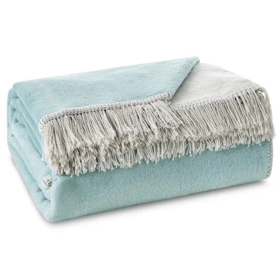 Pătură DUO, bumbac bicolor și acril cu franjuri, față-verso [1]