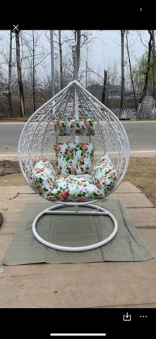 Balansoar suspendat tip cuib din ratan cu pernă florală | Terasă & grădină [2]