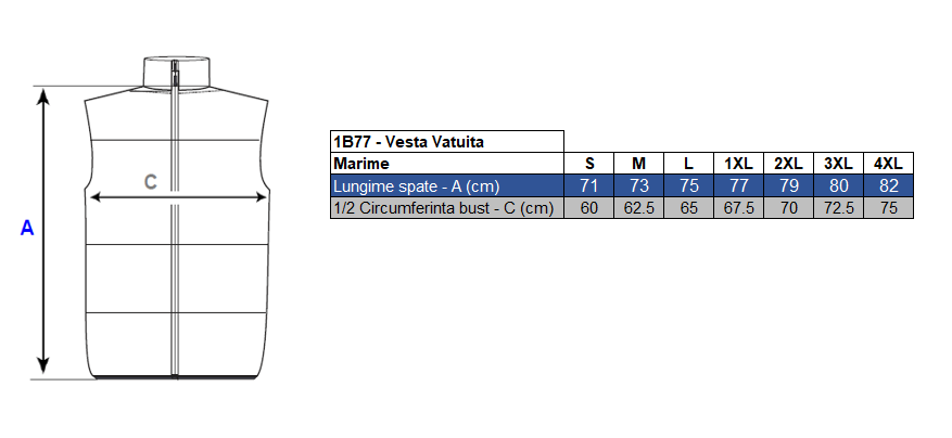 Vesta vatuita de iarna Renania Maya, 100% bumbac, 300gr/mp