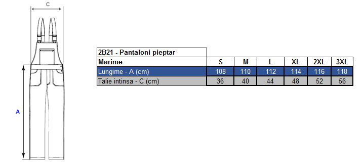 Pantaloni salopeta cu pieptar Renania Andura, tercot 65/35, 235gr/mp