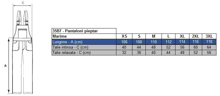 Pantaloni salopeta cu pieptar Renania Colorado, 100% bumbac, 280gr/mp