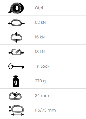 Carabiniera din otel Vertiqual MASSIVE - 52 kN, 270g, 115/73 mm, alpinism utilitar