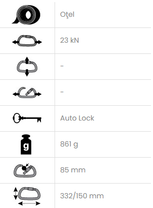 Carabiniera din otel Vertiqual SAJAMA - 23 kN, 861g, 332/150 mm