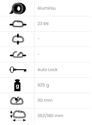 Carabiniera din aluminiu Vertiqual MATTERHORN - 23 kN, 925g, 352/180 mm