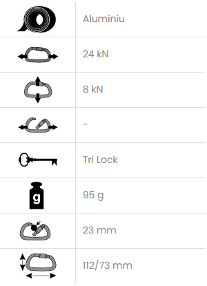 Carabiniera din otel Vertiqual EVOQUE - 24 kN, 95g, 114/73 mm