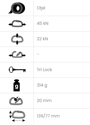 Carabiniera din otel Vertiqual - COLORADO - 4 kN, 314g, 139/77 mm