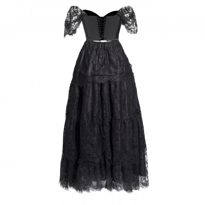 Corset drapat din dantela chantilly cu bretele cazute pe umeri [2]