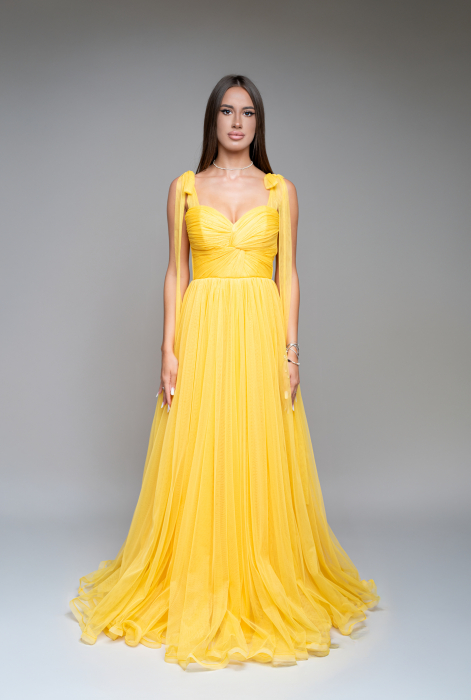 Rochie de seara lunga din tul fin cu corset si bretele lungi [1]