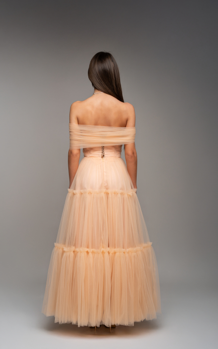 Rochie midi din tul fin, cu detaliu pe umeri [2]