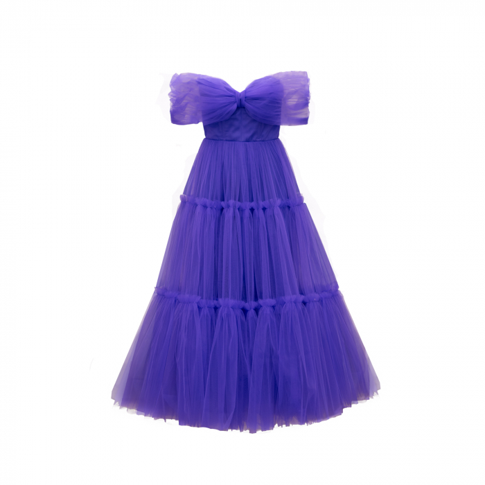 Produse / Rochie midi din tul fin cu funda pe umeri [3]