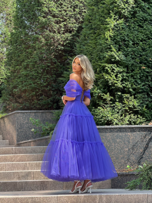 Produse / Rochie midi din tul fin cu funda pe umeri [2]