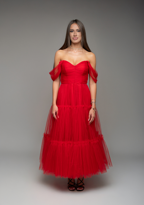 Rochie midi din tull fin cu bretelute [1]