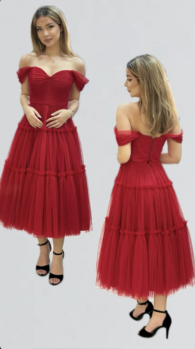 Rochie midi din tull fin cu bretelute [3]