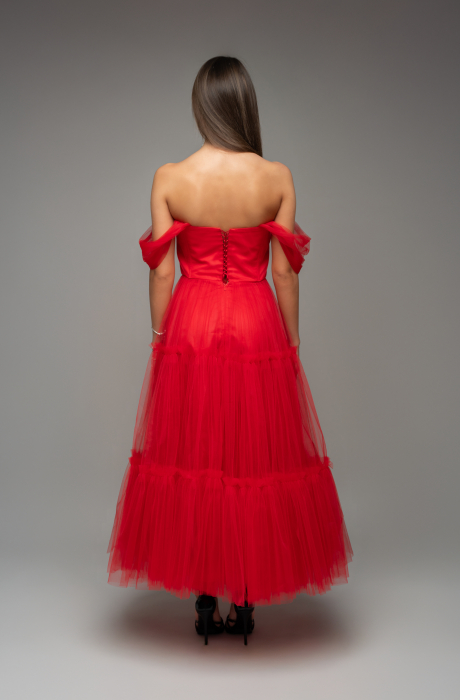 Rochie midi din tull fin cu bretelute [2]