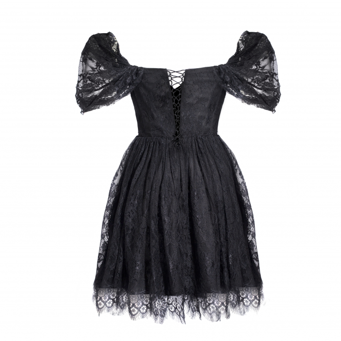 Rochie neagra scurta din dantela chantilly [2]
