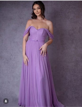 Rochii din tulle - Rochie de seara lunga din tul fin cu bretele cazute pe umeri