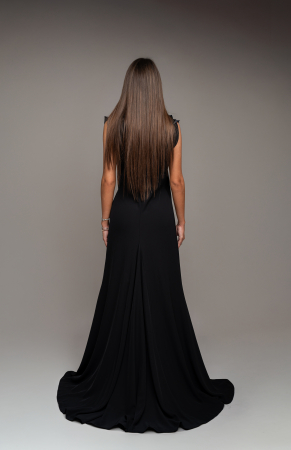 Rochie de seara lunga din organza cu crapatura si volane din organza pe bretele [1]