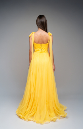 Rochie de seara lunga din tul fin cu corset si bretele lungi [1]