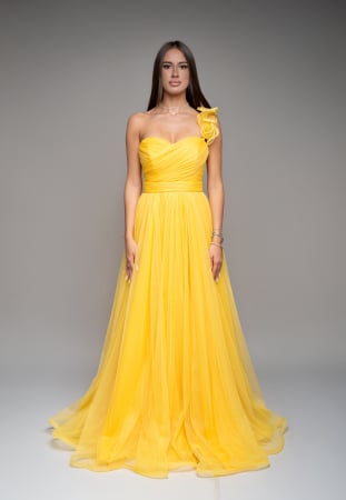 Rochii din tulle - Produse / Rochie de seară lunga din tul fin cu detaliu pe umăr