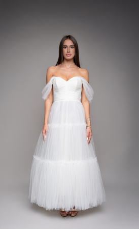 Rochii din tulle - Rochie midi din tul fin, cu bretelute cazute pe umeri