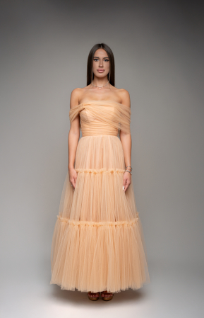 ROCHII - Rochie midi din tul fin, cu detaliu pe umeri